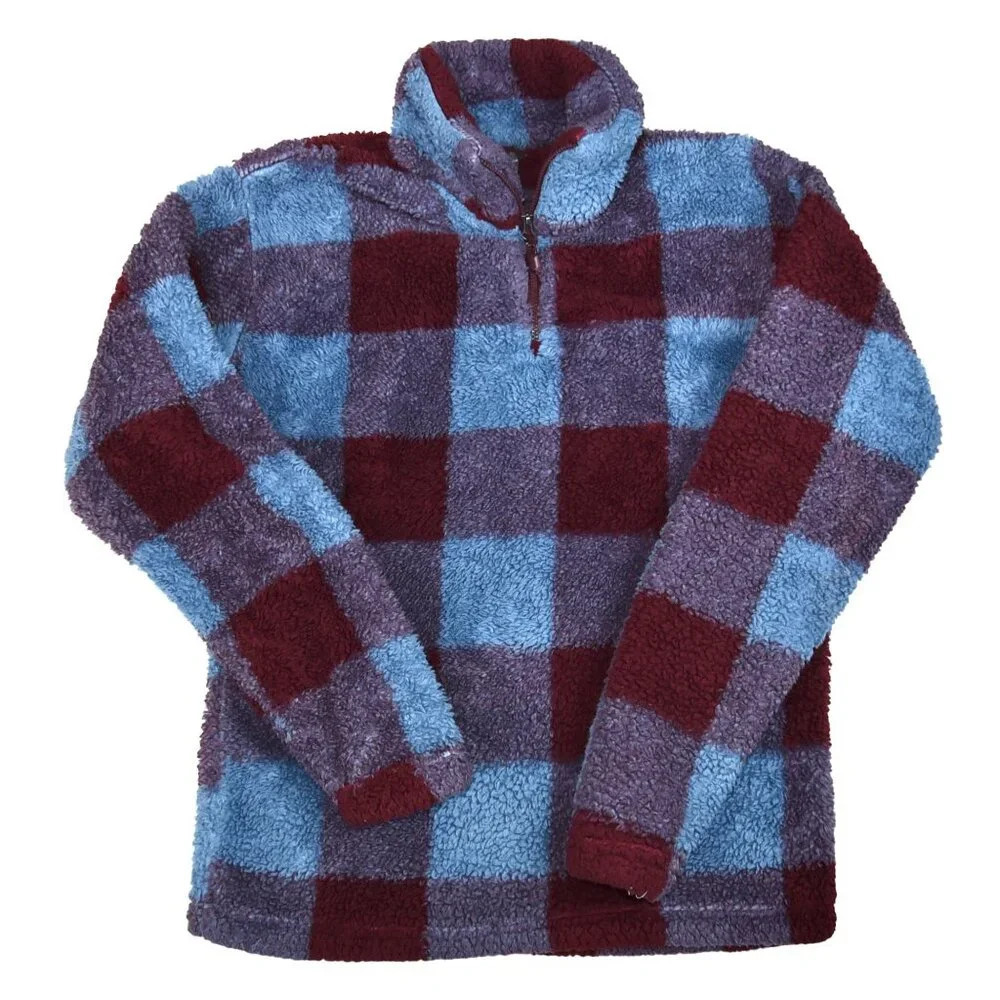 Eddie Bauer || Women's Buffalo Plaid Purple Blue Fleece Size XS